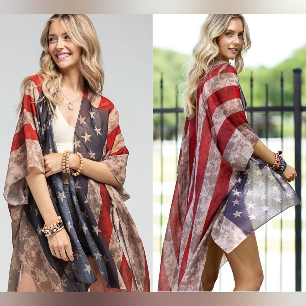 Vintage American Flag Kimono w/ Side Slits - Great for Patriotic Events!
